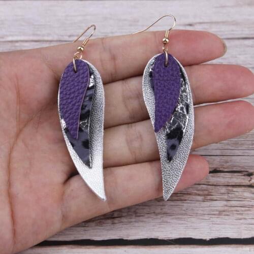 ZWPON Three Layered Leather Feather Wing Earrings 2019 Fashion Tribal American Native Leopard Genuine Leather Earring Jewelry