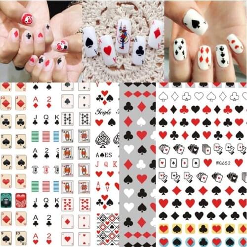 10PCS New Playing Card Nail Sticker 3D DIY Nail Art Decoration Transfer Sticker, Acrylic Design, Adhesive, Decal Sticker