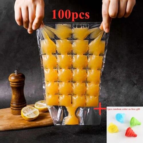 100pcs Disposable Ice Cube Mold 24 Grids Self-Seal Ice with Cube Tray Plastic Ice Cube Bag for Injection Cocktail DIY Ice Maker