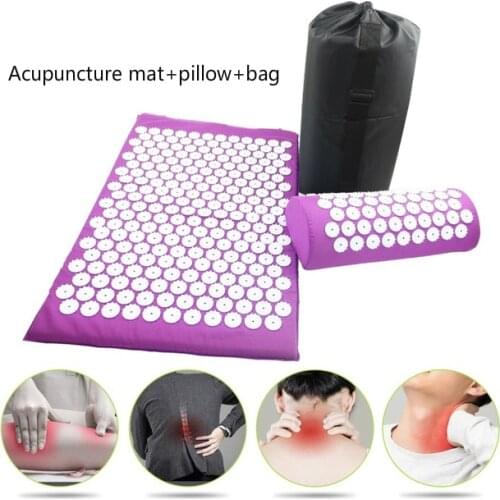 Acupressure Lotus Spike Massage Pads Rug Acupuncture Mat+Pillow Back Neck Stress Relief Yoga Cushion Massager Relaxation