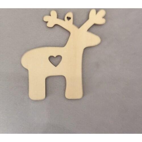 Free shipping 50 pcs wood crafts deer hanging,laser cut shape christmas decor hanging pendant with rope,wood ormanent
