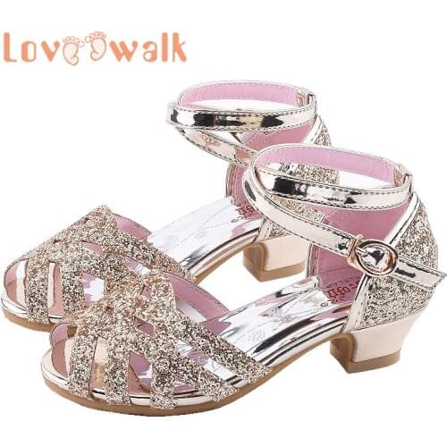 Girls Sandals Summer Children Kids Girls Dance Shoes Cute Glitter Girls Princess Shoes High Heels Women Dress Shoes Size 26-37