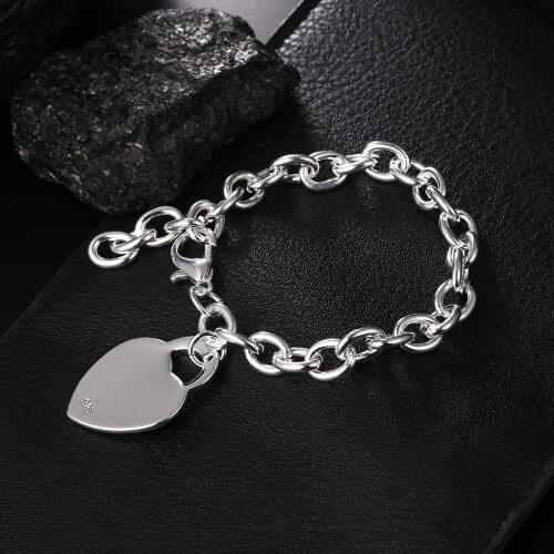 Hot 925 sterling silver Bracelets for women Simple heart card chain Wedding party Classic lady Holiday gifts fashion Jewelry