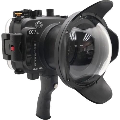 40m/130ft For Sony A7 NG Series A7R A7S underwater camera housing diving box case cover with 6" Dome port & pistol grip Black