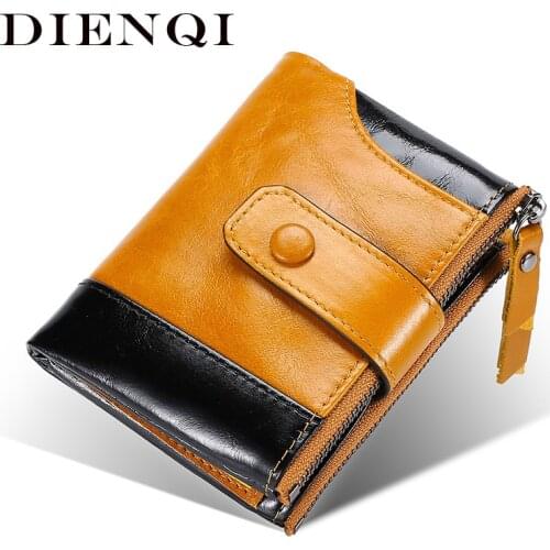 DIENQI Genuine Leather Men Wallets Slim Rfid Card Zipper Wallet Small Male Hand Wallet With Coin Pocket Trifold Walet 2021 Purse