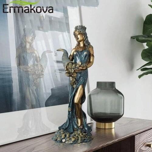 ERMAKOVA Large Size Resin Blinded Greek Wealth Goddess Figurine Plouto Lucky Fortune Sculpture Office Gift Home Decor