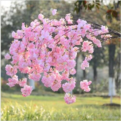 Artificial Wisteria Flower Garland Branch Wedding Decoration Hanging Cherry Peach Blossom Flowers wall/windows/door decorations