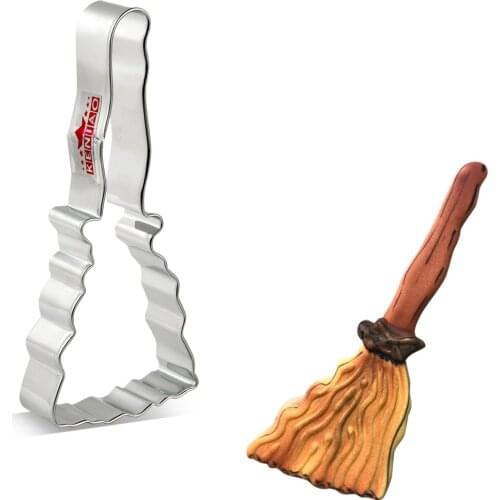 KENIAO Halloween Witchs Broom Cookie Cutter - 4.6 x 12 cm - Biscuit Fondant Sandwich Bread Cutters - Stainless Steel