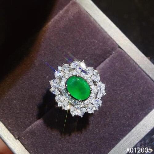 KJJEAXCMY fine jewelry 925 sterling silver inlaid natural gemstone Emerald Female new ring exquisite Support test with box