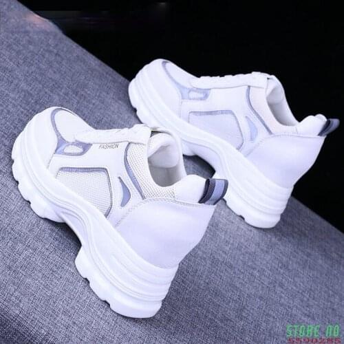 NEW Trendy Shoes Women High Heels Top Luxury Sneakers Platform Basket Femme Height Increase Mesh Wedges Sneaker Chaussures Femme