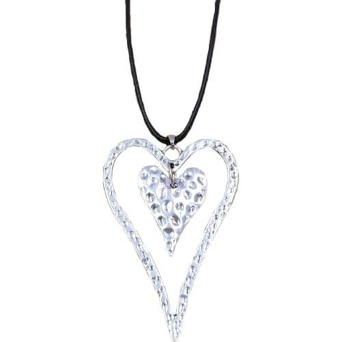 Heart Pendant Retro Long Necklace Metal Couple Love Style Concise Adjustable Waxed Rope Women Birthday Gift AH011-012 AH025-026