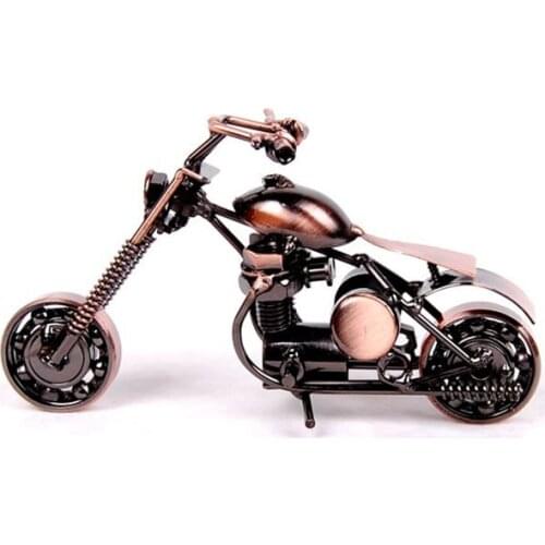 Plating Metal Motor Bike Figurine Retro Motorcycle Model Decoration Handmade Iron Motorbike Prop Vintage Home Decor Kid Toy