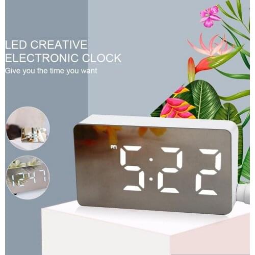 Mini LED Mirror Digital Table Alarm Clock Wake Up Light for Home Time Temperature Display Electronic Desktop Clock будильник