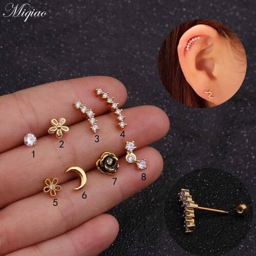 Miqiao 2pcs Explosive Sweet Flowers Moon Earrings Body Exquisite Piercing Jewelry