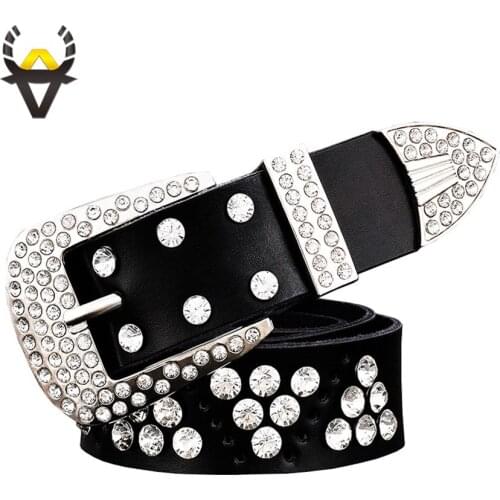 Fashion designer genuine leather belts for women Quality cow skin rhinestone belt men Luxury unisex waist strap Width 3.3 cm