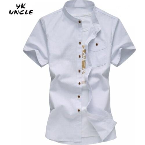 YK UNCLE Brand 2017 Summer Casual Fashion Classic Solid Men Shirt Cotton Linen Stand Pocket Decoration Short Sleeve Mens Shirts