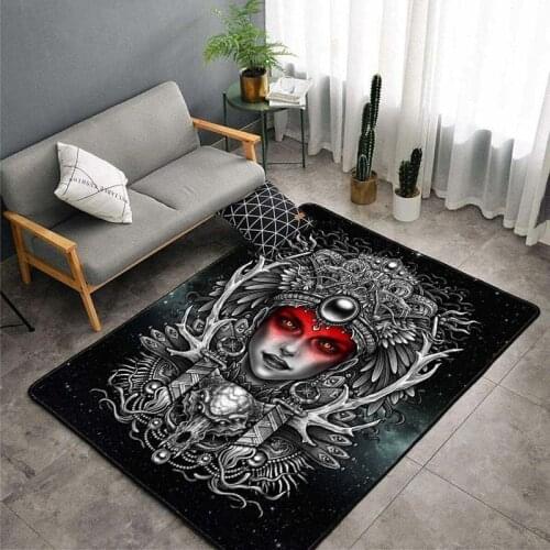 Bohemian style black witch skull psychedelic floor mat door mat non-slip mat carpet bedroom living room home decoration