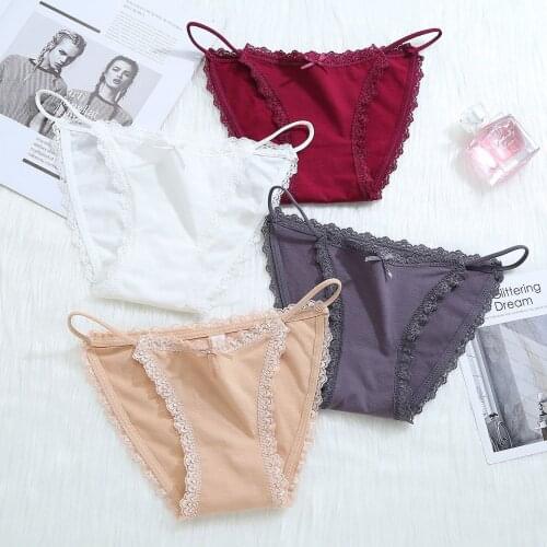 Underwear ladies pure cotton sexy lace thin belt low waist seamless girl antibacterial panties briefs