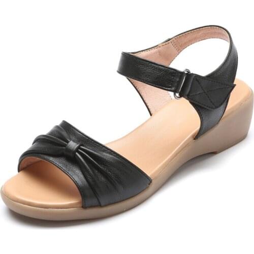 2019 New Elegant Soft Cowhide Summer Leather Sandals Open Shoes Woman Summer Sandals Flat Plus Size 35-42 Women Casual Sandals