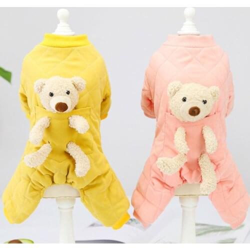 Dog Clothes Pet Dog Romper Overalls Pocket Bear Hoodie Coat Jumpsuit Padded Jacket Pets Clothing Costume Outfit Chihuahua Poodle