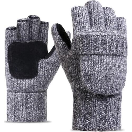 Unisex Plus Thick Male Fingerless Gloves Men Wool Winter Warm Exposed Finger Mittens Knitted Warm Flip Half Finger Gloves