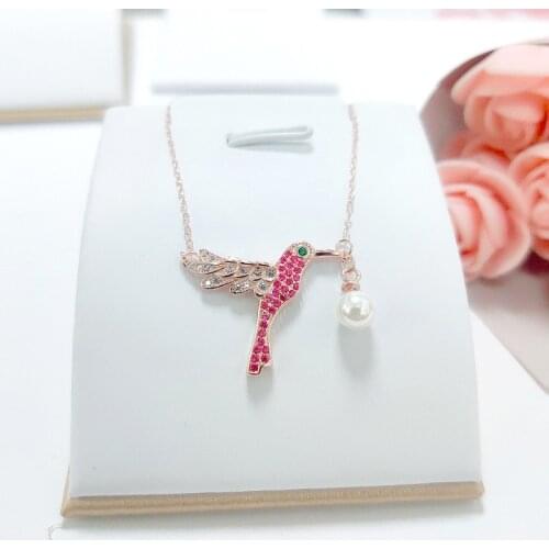 Bird Pearl Pendant Necklace Silver 925 Sterling Temperament Clavicle Silver Pendant Necklace 925 Rose Gold Personality 2021