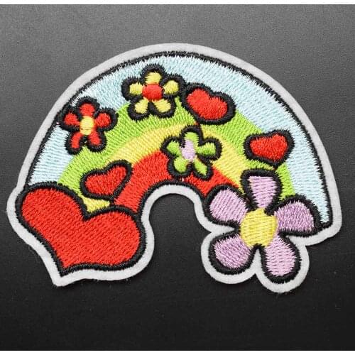 Rainbow With Flower Sunflower Cherry Butterfly Embroidered Clothes Patch For Clothing Girls Women Iron on Patch