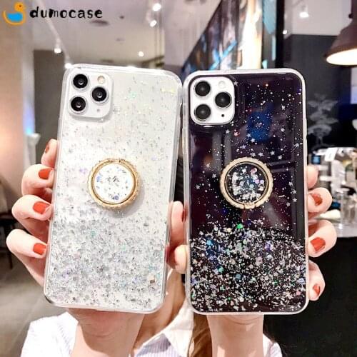 Luxury Ring Bling Glitter Phone Case For Realme 7 6 5 I Pro XT X 2 3 X50 C 15 12 11 Ultra Slim Sequin Stand Soft TPU Coque Cover