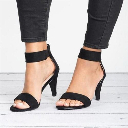 Women Fashion Open Toe Sandals Summer Thin High Heels Zipper Ankle Strap Wedding Sandal Female Solid Plus Size Sexy Sandalias