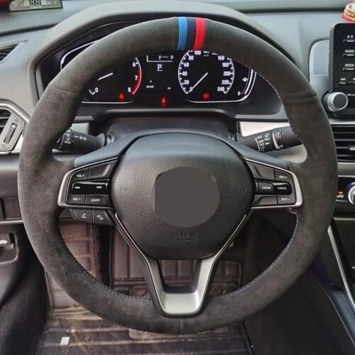 DIY Hand-Stitched Black Genuine Leather Suede Car Steering Wheel Cover For Honda Accord 10 2018 2019 Insight 2019