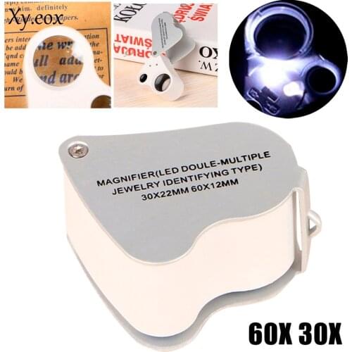 New 30X 60X Folding Jewelry Eye Loupe Magnifier LED Light Pocket Magnifying Glass