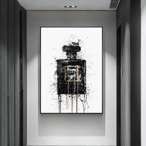 Modern Abstract Art Canvas Painting Abstract Black Perfume Bottle Poster and Prints Wall Picture for Living Room Home Decoration