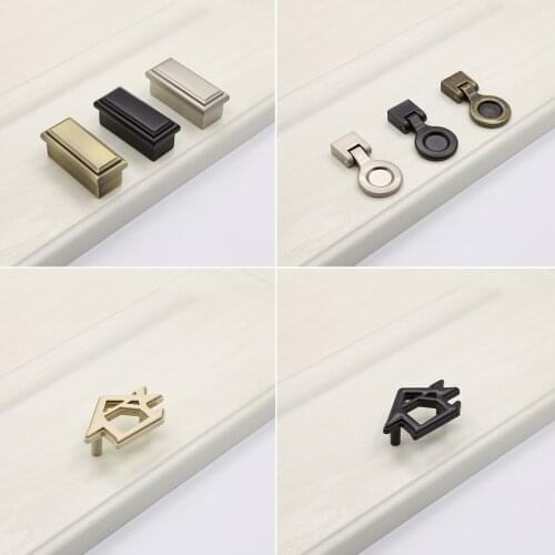 Modern Handle Mini Button Knob House Shape Pull Alloy Simple Rectangle Panel Black/Silver/Brushed Copper Decor w/screws Creative