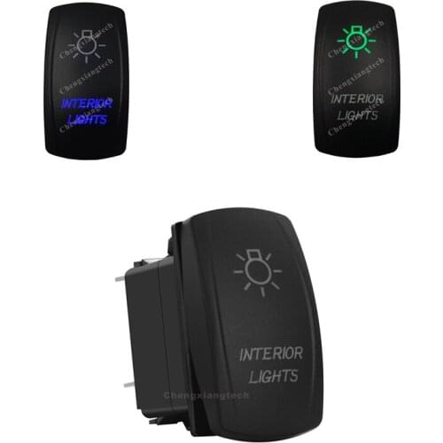 3 Pin SPST On Off Rocker Switch - INTERIOR LIGHT - Car Boat Marine Up Green & Down Blue Led Toggle Switch for Carling Narva