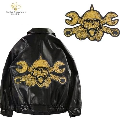 Embroidery Wrench Skull Patches Punk Badge Mend Jeans Jackets Clothes Decoration Appliques Iron on Sticker