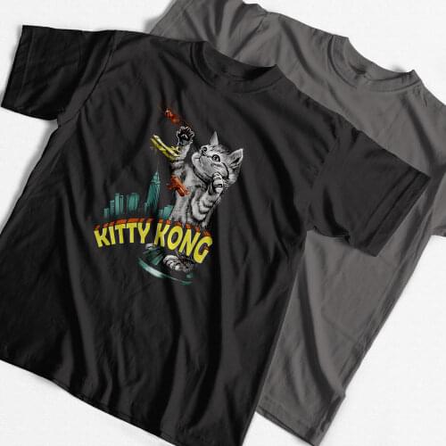 COOLMIND 100% cotton funny kitty kong print men T shirt casual loose big size men tshirt o-neck t-shirt tops summer tee shirts