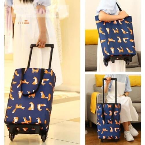 Womens Foldable Shopping Bag Large Trolley Portable Buggy Bag Vegetable Shopping with Wheels