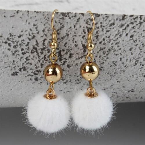 Women Autumn Winter Simple Fur Ball Long Tassel Earring Circular Pendant Earrings Fluffy Bun Pendant Fashion Jewelry