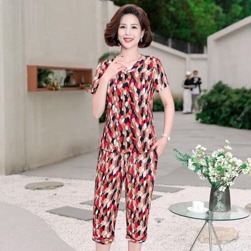 Summer Women Sets 2021 Casual Female Suit Print Short Sleeve Tshirts Loose Harem Pants Woman Two-piece Set