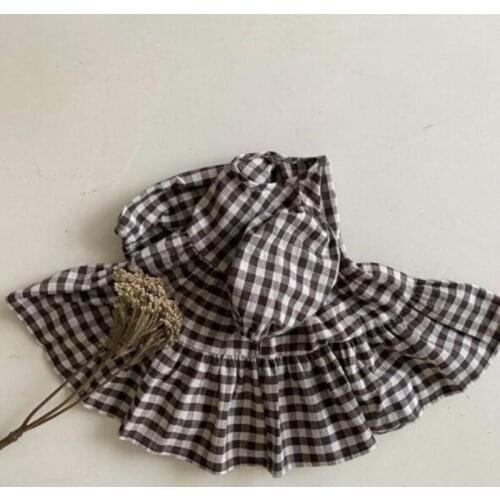 2021 Japan and South Korea spring summer girls lattice Mori casual cotton linen A-line princess all-match long-sleeved dress