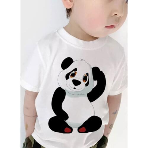 2020 Children Round Neck Shirt Cute Panda Bear Pattern Print T-shirt Girl Short Sleeve Boys T Shirts Casual Design Kids Clothes