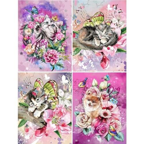 5D DIY Diamond Painting Cat Flower Full Drill Cross Stitch Home Art Diamond Embroidery Animal Diamond Mosaic Handmade Gift Decor