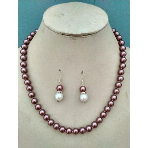 8MM Purple South Sea Shell Pearl necklace earrings set AAA Grade