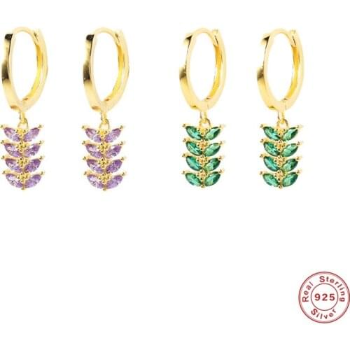 Aide 925 Sterling Silver Colorful Rainbow CZ Leaves Branch Drop Earring For Women Piercing 2021 Fine Jewelry Rock Punk Jewelry