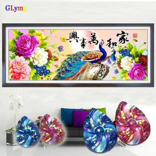 GLymg 5D Diy Diamond Painting Cross Stitch Peony Peacock Flowers Shaped Round Full Drill Diamond Embroidery Home Decor Picture