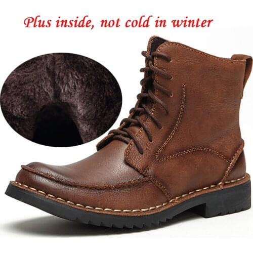 Mens Martins boots men causal boots genuine leather big size autumn winter warm man Bullock ankle boots Ankle Motorcycle Boots
