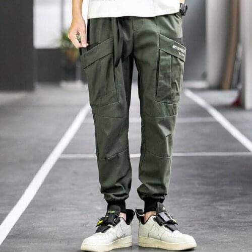 Fashion Men Casual Pants Spring New Mens Cotton Trend Wild Drawstring Pencil Pants Multi-Pocket Cargo Pants Male