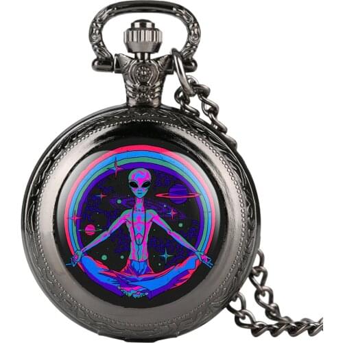 Cool Colorful Mysterious Alien Men Watches 2019 New Quartz Pocket Watch Men Necklace Pendant Vintage Style Fob Clock Man Gifts