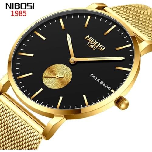 NIBOSI Mens Quartz Watches Top Luxury Brand Men Stainless Steel Mesh Strap Business Clock Men Wristwatch Relogio Masculino 2361