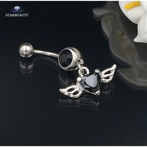 Black Heart Hollow Wing Heart Navel Piercing Ombligo White Zircon Gem Belly Button Rings Belly Piercing Nombril Jewelry